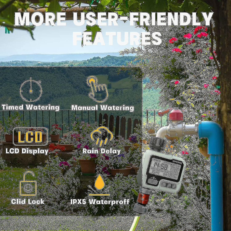 Water Timer Irrigation Ipx5 Waterproof Manual Automatic Sprinkler With Large Lcd Display Easy Installation-Good