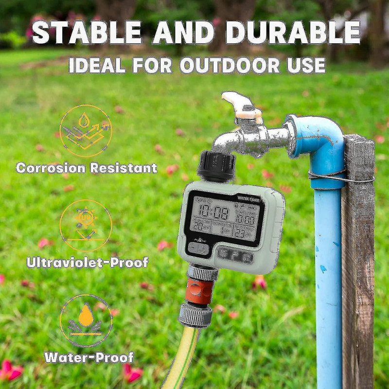 Water Timer Irrigation Ipx5 Waterproof Manual Automatic Sprinkler With Large Lcd Display Easy Installation-Good