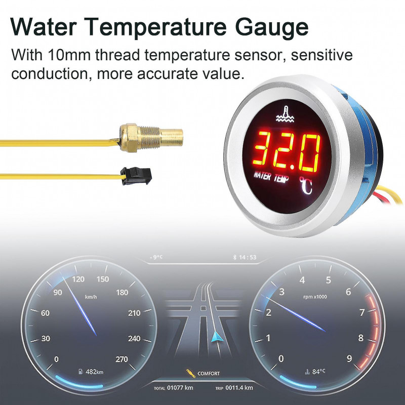 2024 52mm Water Temperature Gauge Car Digital Meter Led Display 9-36v With Temperature Sensor Alarm Function 2024 52mm Water Temperature Gauge Car Digital Meter Led Display 9-36v With Temperature Sensor Alarm Function