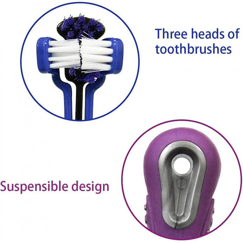 3 Pieces Dog Toothbrush For Pet Dental Care, Triple Head Toothbrush, Ergonomic Handle For Easy Oral 3 Pieces Dog Toothbrush For Pet Dental Care, Triple Head Toothbrush, Ergonomic Handle For Easy Oral