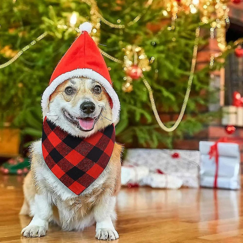 2 Pcs Dog Bandana Christmas Classic Plaid Pet Bandana Scarf