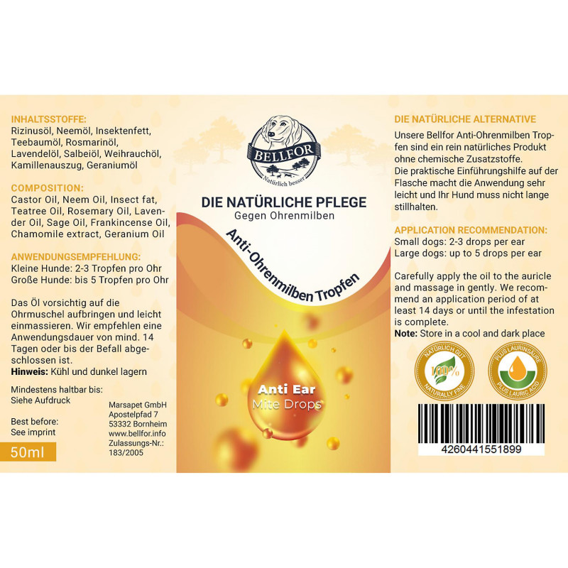 Bellfor Gouttes anti-acariens pour chiens