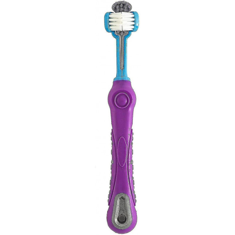 Pet Toothbrush, Three Heads Toothbrush With Non-slip Handle, Cleaning Teeth For Dogs And Cats (purple)