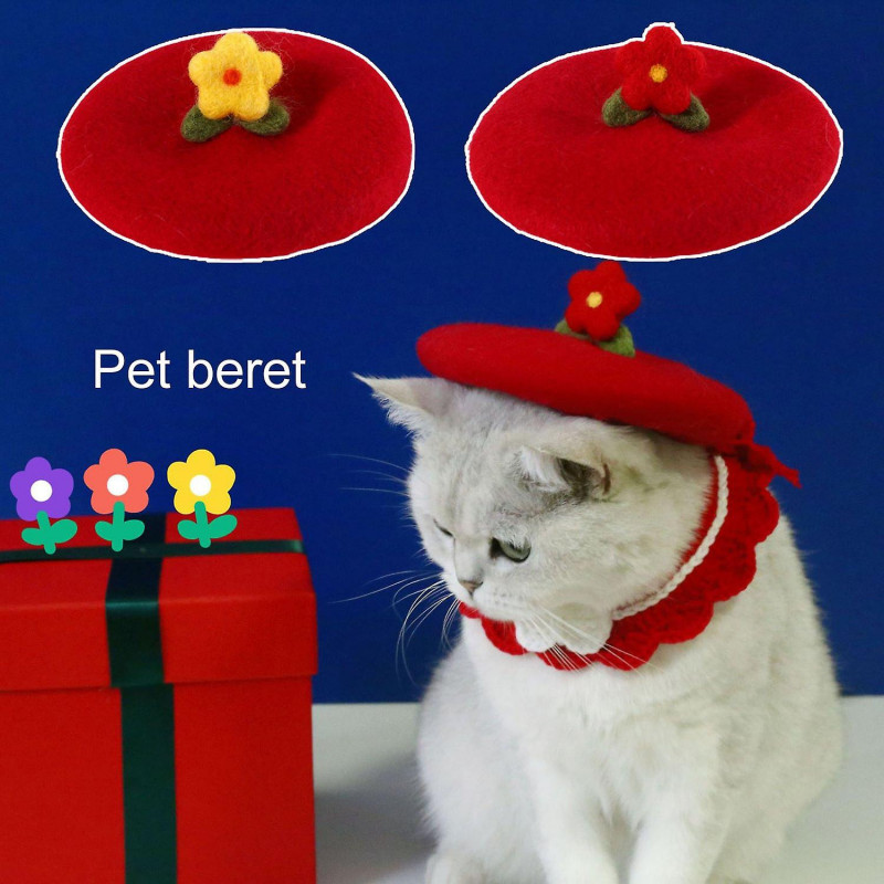 ZHOUBA Pet Headgear Lovely Elegant Soft Adorable Dress Up Wool Cute Flower Decoration Dogs Cap Beret