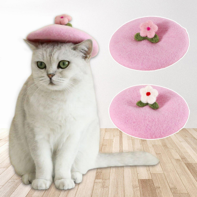 ZHOUBA Pet Headgear Lovely Elegant Soft Adorable Dress Up Wool Cute Flower Decoration Dogs Cap Beret