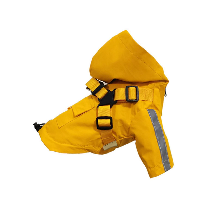 Pet Raincoat Hooded Design Reflective Strip Adjustable Buckle Zipper Closure Back Pocket Waterproof