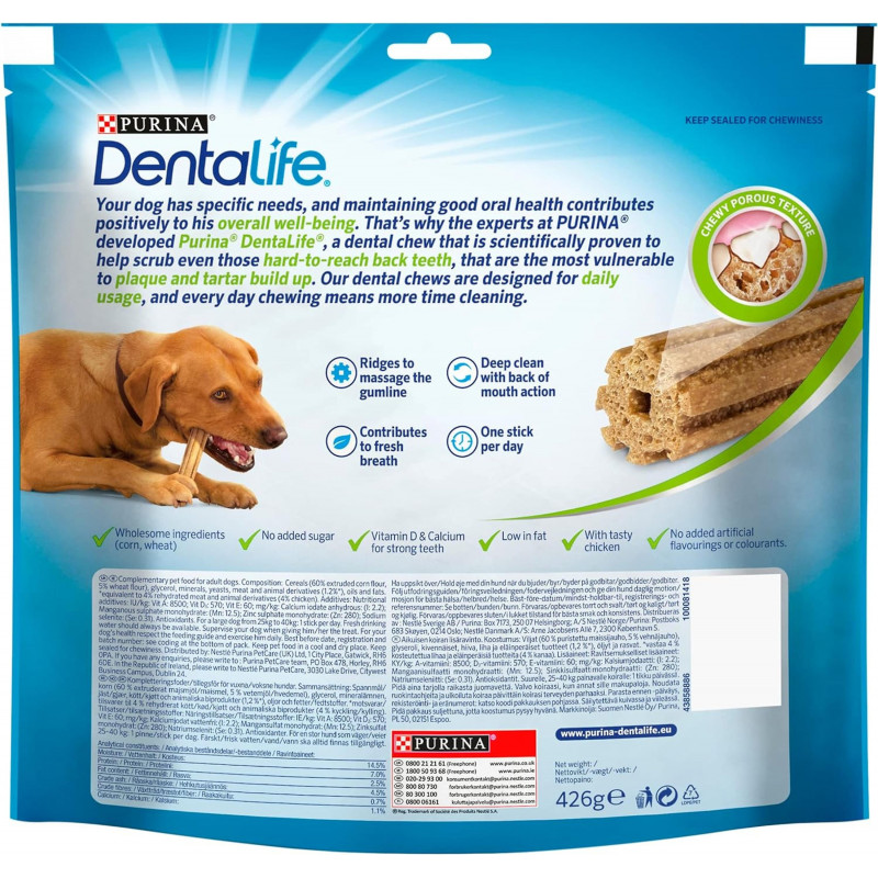 Purina Dentalife Grande gâterie pour chiens 12 bâtonnets