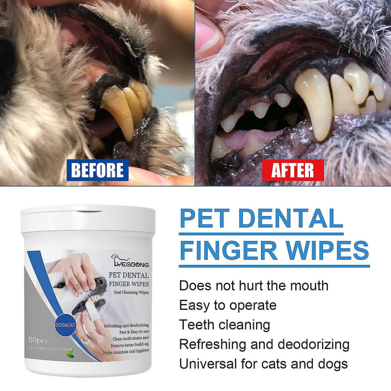 Yegbong Pet Teeth Finger Wipes Dog Bad Breath, Tartar And Yellow Cleansing Oral Care Finger Covers Bf