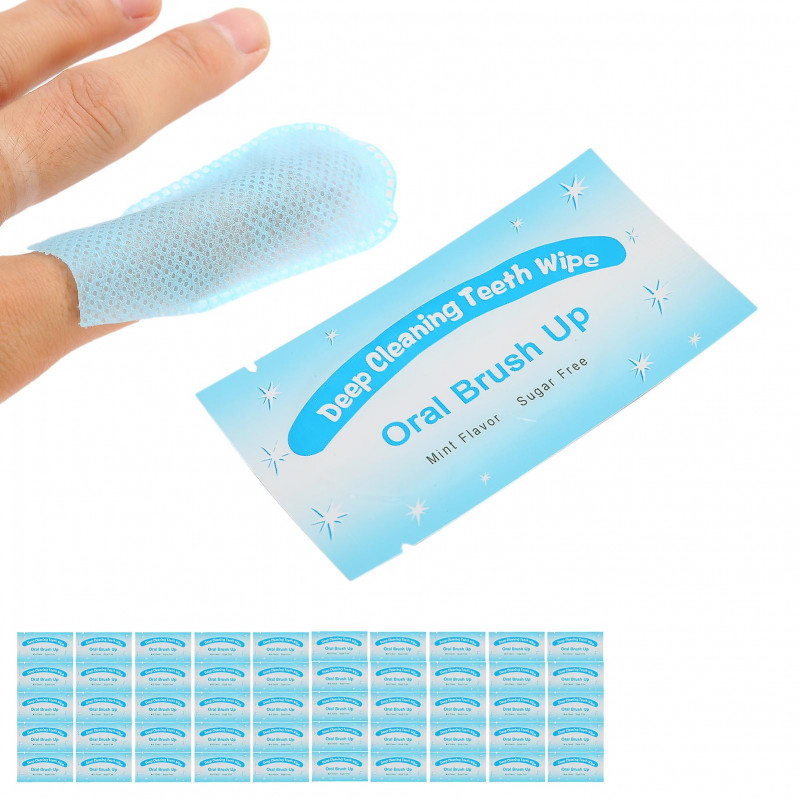2024 50pcs Disposable Finger Teeth Wipes Travel Portable Cleaning Dirt Removal Dental Wipes