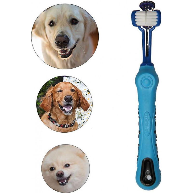 Brosse à dents pour chien pour les soins dentaires des animaux de compagnie - Triple brosse à dents - Conception [...]