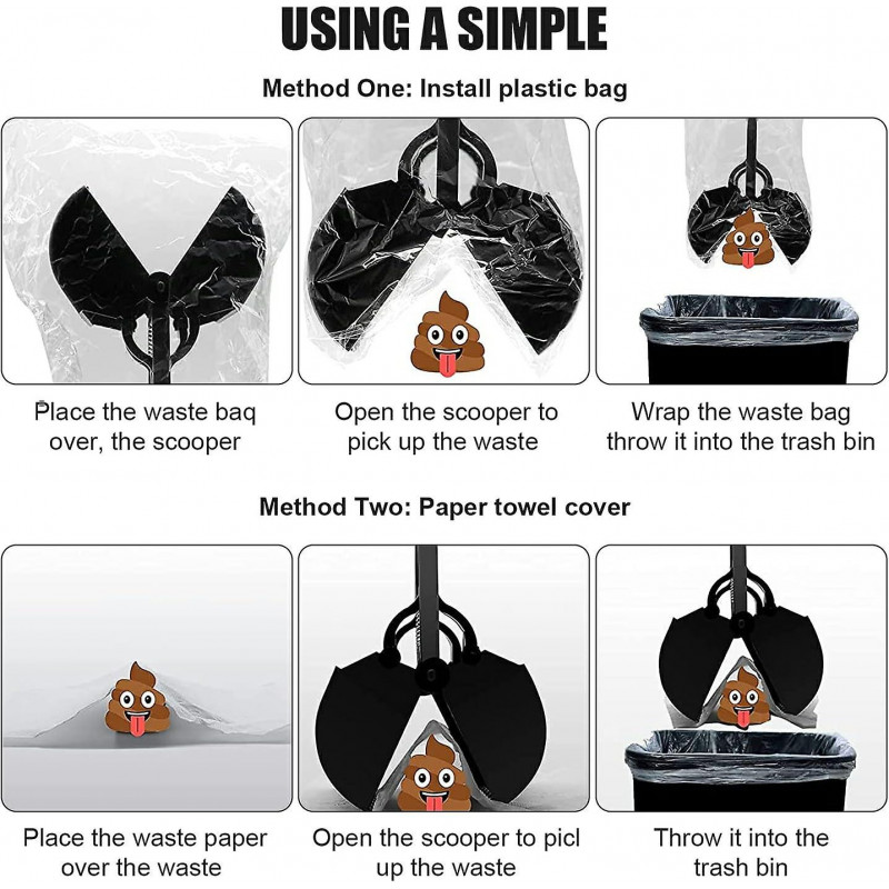 Pet Dog Pooper Scooper, With Jaw Claw, Bin For Easy Grass And Gravel (black)