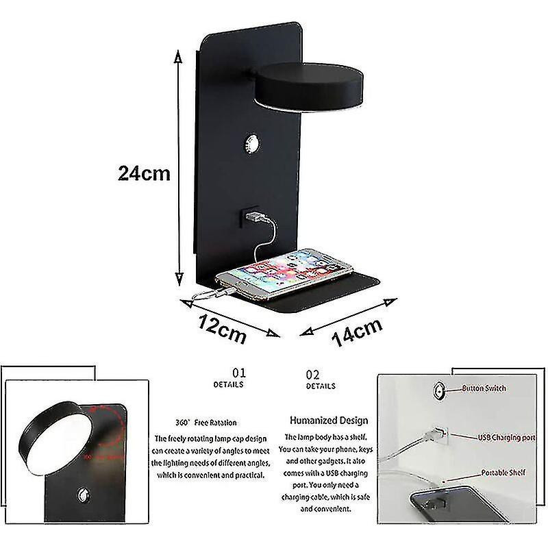 2 Pack Led Applique Murale Intérieure Avec Port USB 12w Tricolor Dimmable Applique Moderne Avec Interrupteur [...]