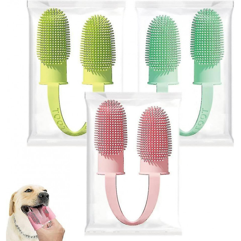 3 Pack Dog Toothbrush,2 Heads Soft Pet Finger Toothbrush For Dog Cat For Easy Teeth Cleaning