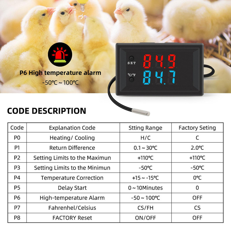 Moniteur d’affichage LED double couleur Contrôleur électronique de température Chaleur / refroidissement