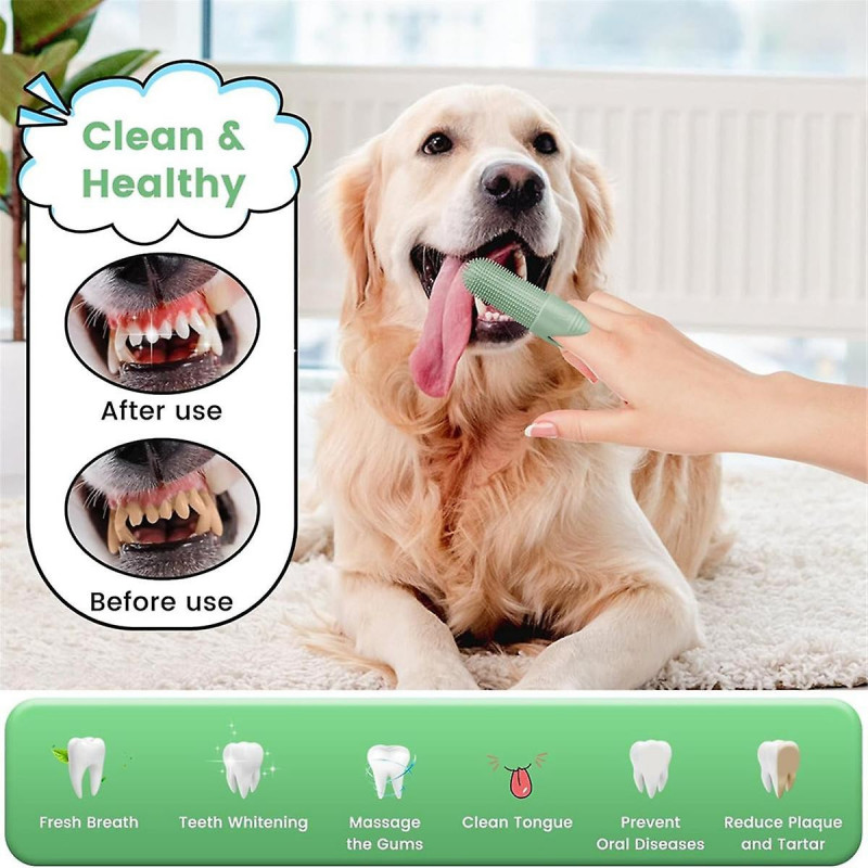 Dog Toothbrush, 4 Pack Dog Tooth Brush, 360 Cleaning Finger Toothbrush for Dogs, Silicone Dog Fing