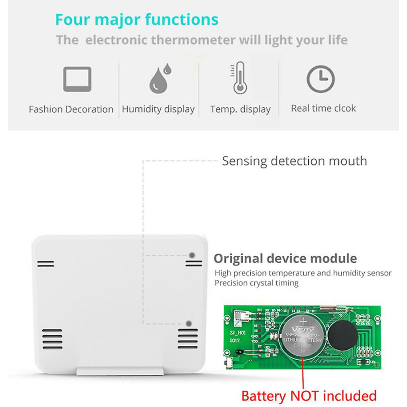 Multifunction Thermometer Hygrometer Automatic Electronic Temperature Humidity Monitor Clock 3.2inch Large Lcd Screen