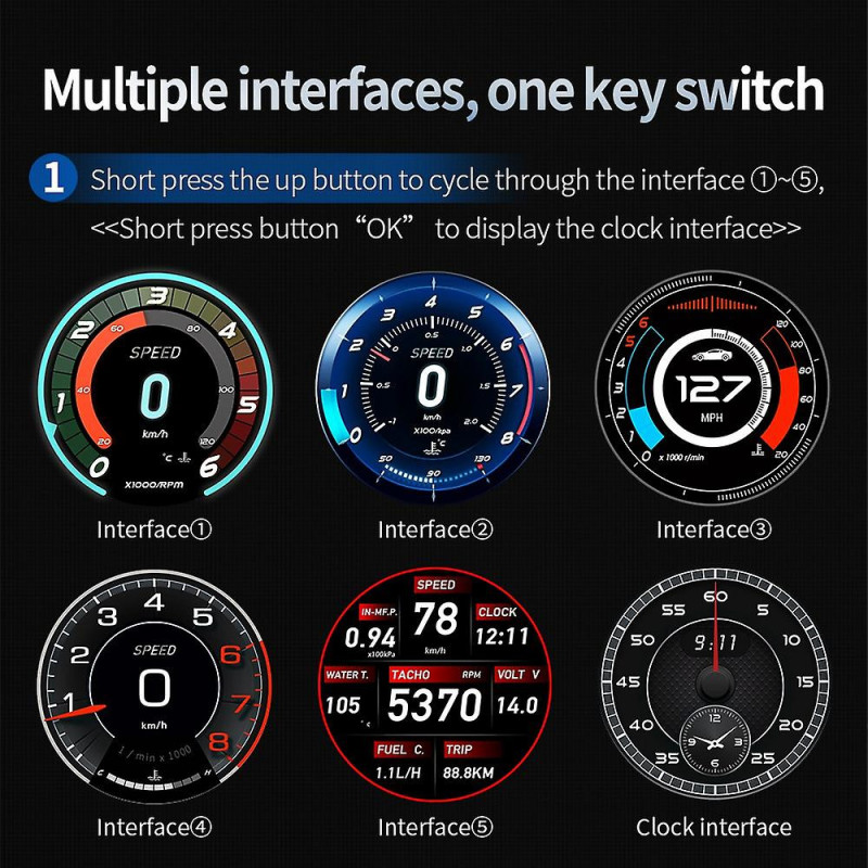 Car -Up Display OBD2 HUD Multi Meter Water Temperature LCD HUD Display OBD2 System Fuel Consumption