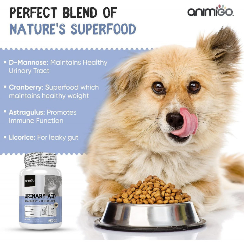 Aide urinaire Animigo pour chien - Poudre de mannose D, racine de guimauve, canneberge, astragale, poudre de [...]
