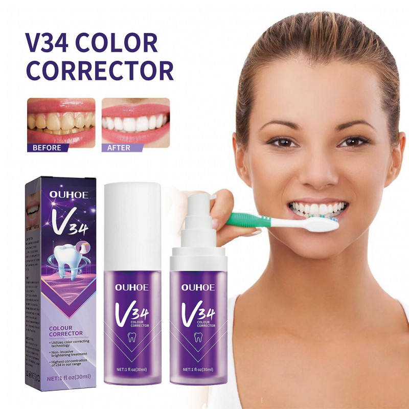 30ml Remove Plaque V34 Color Corrector Toothpaste Freshen Breath Yellowish Eliminating Brightening Oral Oral Care