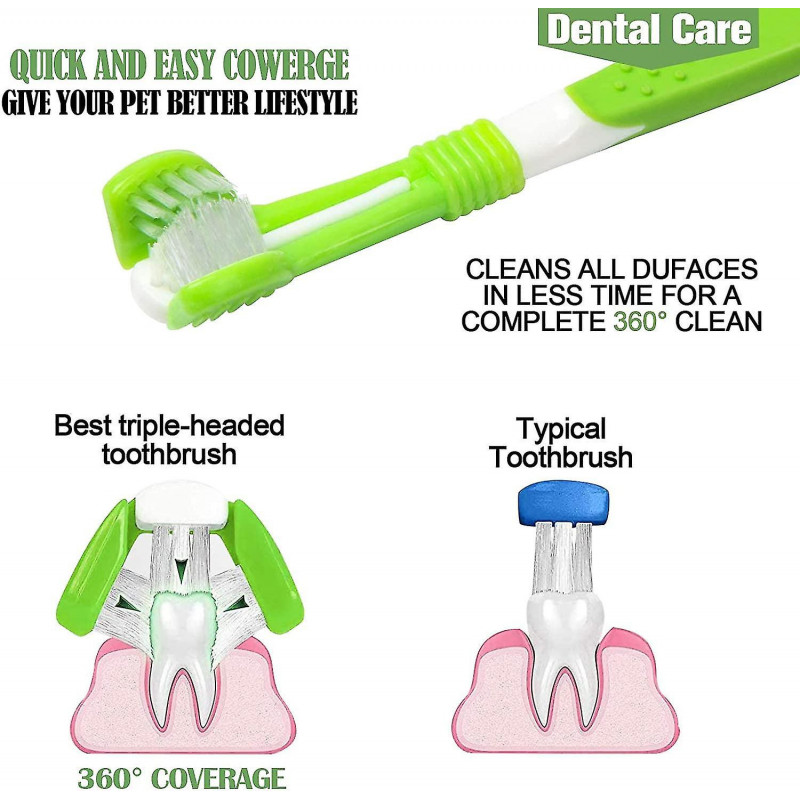 Dog Toothbrush, Dog Toothbrush For Pet Dental Care, Triple Head Toothbrush, Easy From Sugoumei