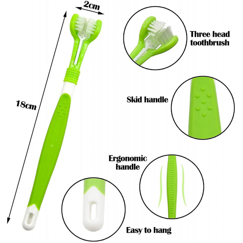 Dog Toothbrush, Dog Toothbrush For Pet Dental Care, Triple Head Toothbrush, Easy From Sugoumei