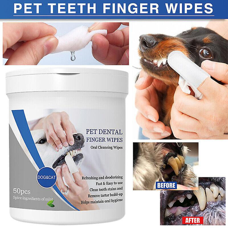 2box Pet Dental Finger Brush Pet Nettoyage des dents Lingettes Gants de coton 50pcs / boîte