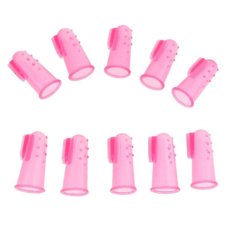 10 Pcs Dog Finger Toothbrush Dental Hygiene Finger Brushes For Dog Cat Pink