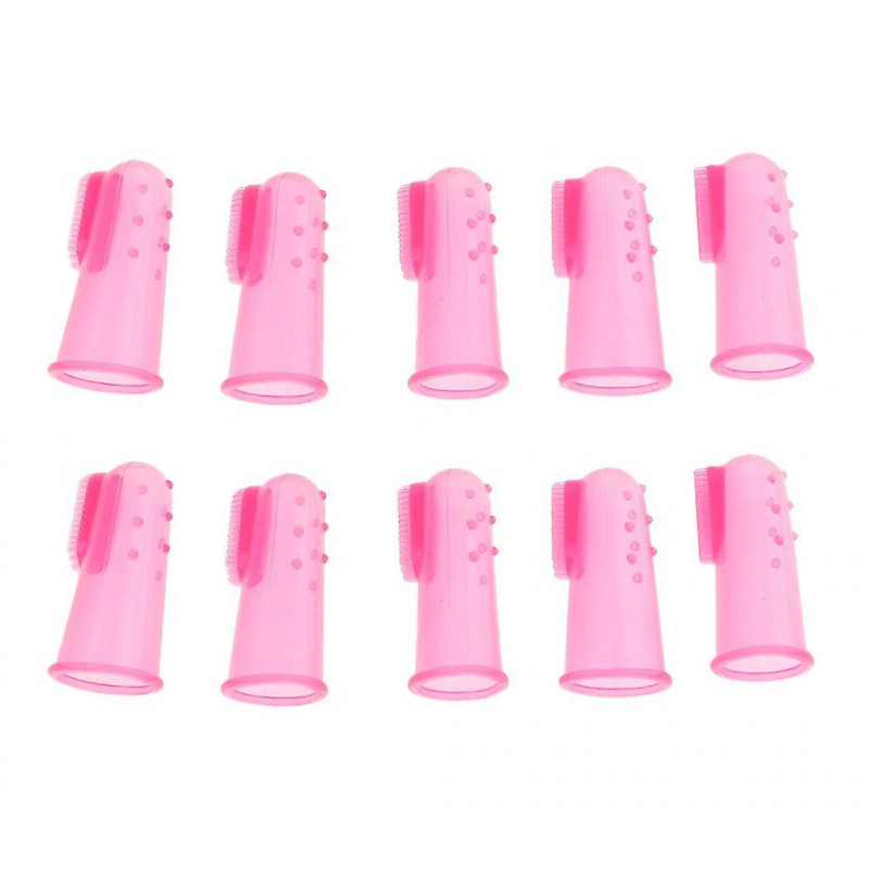 10 Pcs Dog Finger Toothbrush Dental Hygiene Finger Brushes For Dog Cat Pink