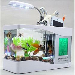 3xmini Usb Desktop Aquarium Lcd Display Fish Tank Clock Led Lamp Light White