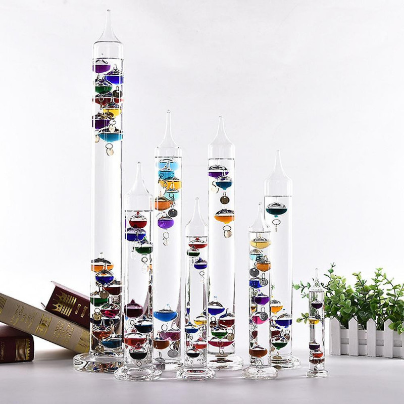 Thermomètre en verre avec des sphères multicolores en Fahrenheit et avec des étiquettes d’or-25 * 180 + 5 boules