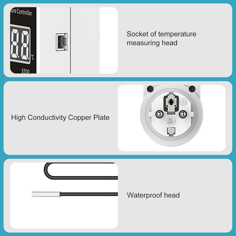 Thermostatic Sockets, Digital Temperature Controller, 230v Heating Thermostat With Probe, Lcd Display, Digital [...]