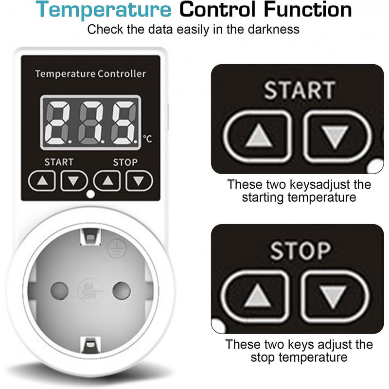Thermostatic Sockets, Digital Temperature Controller, 230v Heating Thermostat With Probe, Lcd Display, Digital [...]