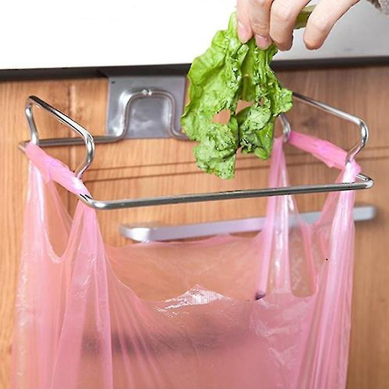 Kitchen Trash Rack Cabinet Door Garbage Bags Holder Stainless Steel Closet Garbage Storage Holder