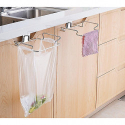 Kitchen Trash Rack Cabinet Door Garbage Bags Holder Stainless Steel Closet Garbage Storage Holder