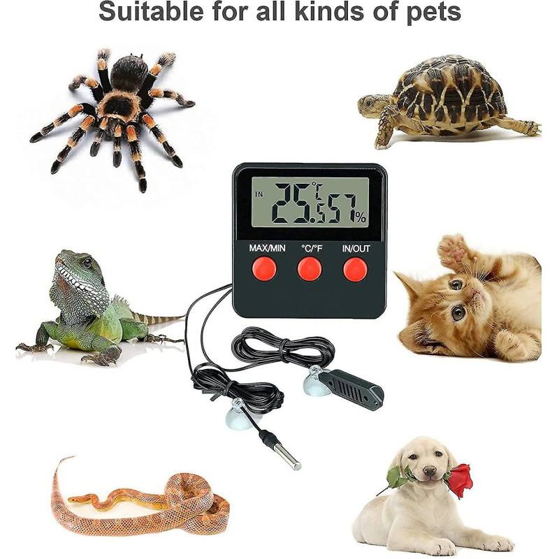 Hy Reptiles Digital Thermometer Lcd Hygrometer Temperature And Humidity Gauge For Terrarium Pets Incubator, Tank