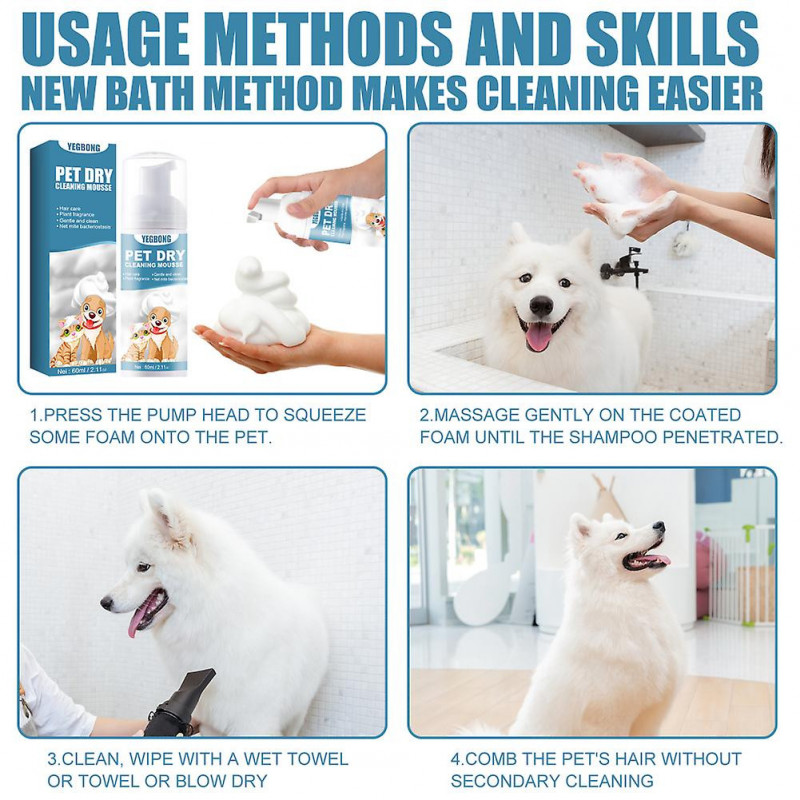 Nouveau spray mousse sèche pour animaux de compagnie pour chats et chiens