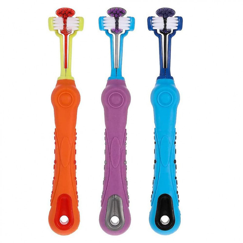 Brosse à dents pour chien à 3 côtés, brosse à dents pour animaux de compagnie Tartar Care Clean Mouth (Orange, [...]