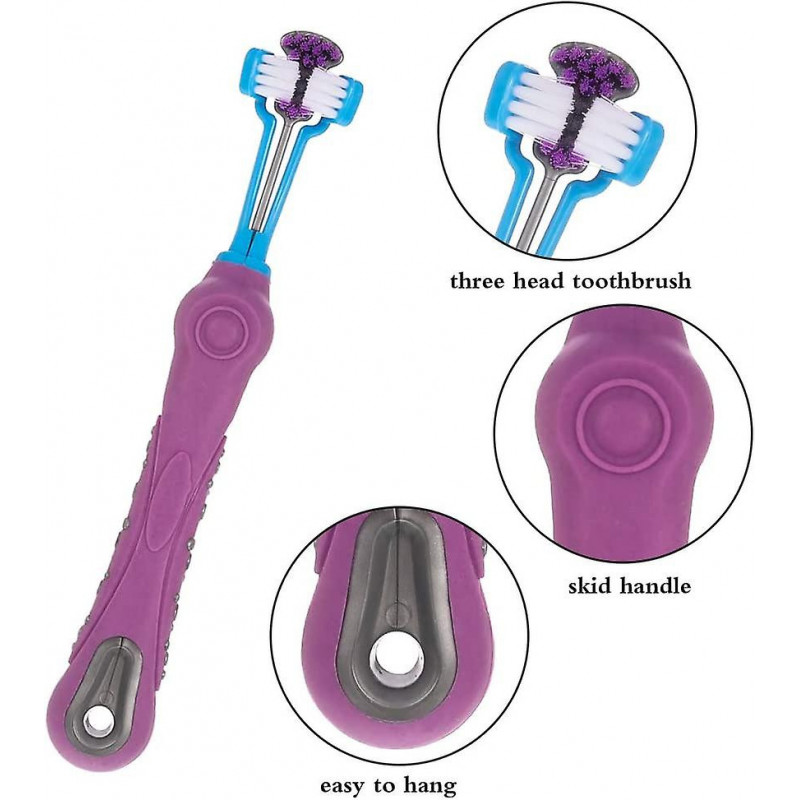 Brosse à dents pour chien à 3 côtés, brosse à dents pour animaux de compagnie Tartar Care Clean Mouth (Orange, [...]
