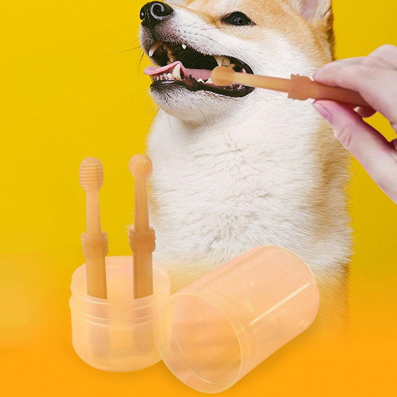 2x Silicone Pet Toothbrush Set Cats Dogs Oral Dental-health 360 Cylinder Head