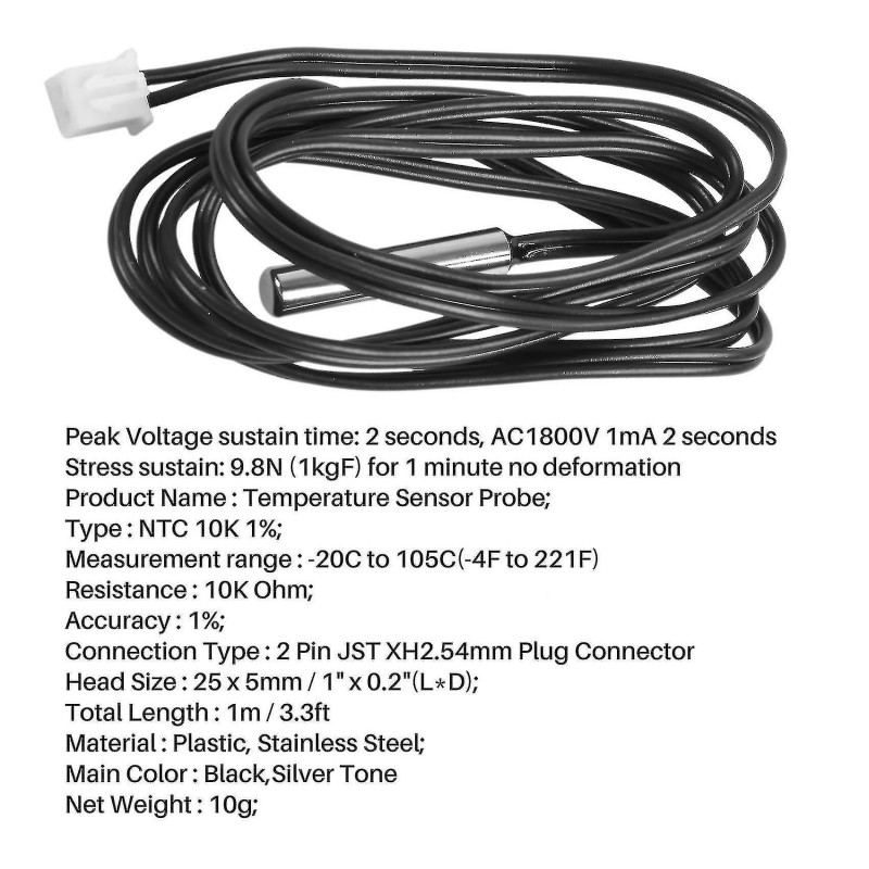 Ntc 10k Ohm Sonde de capteur de température thermique numérique étanche 1m