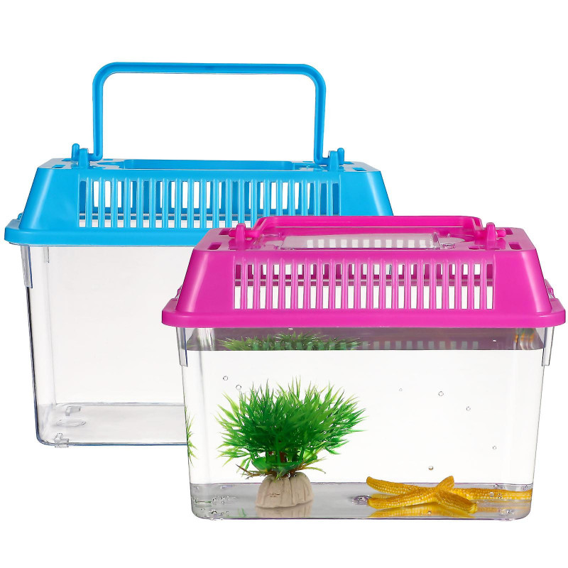 4Pcs Portable Fish Tank Handheld Aquarium Fish Tank Transparent Turtle Box Pet Hamster Box