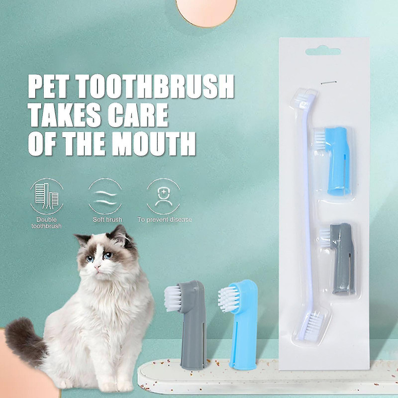 Pet Toothbrush Set Dog Toothbrush Double Head Three Piece Set Pet Finger Brush
