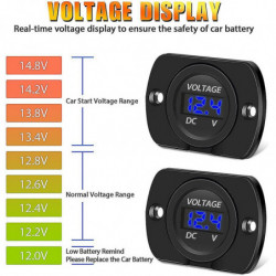 2 Pack DC 12V 24V Voltmeter LED Display Panel, Waterproof Digital Round Panel Voltage Tester Gauge Meter with Terminals