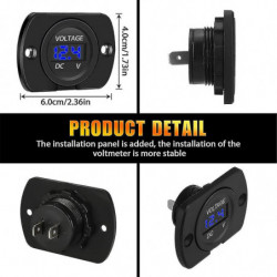 2 Pack DC 12V 24V Voltmeter LED Display Panel, Waterproof Digital Round Panel Voltage Tester Gauge Meter with Terminals