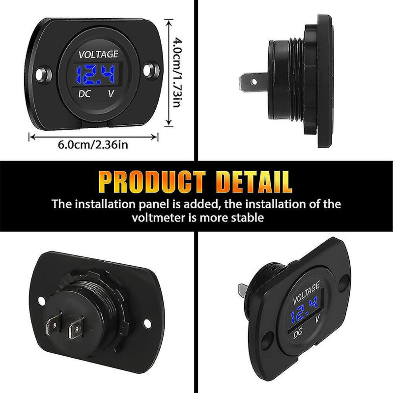 2 Pack DC 12V 24V Voltmeter LED Display Panel, Waterproof Digital Round Panel Voltage Tester Gauge Meter with Terminals