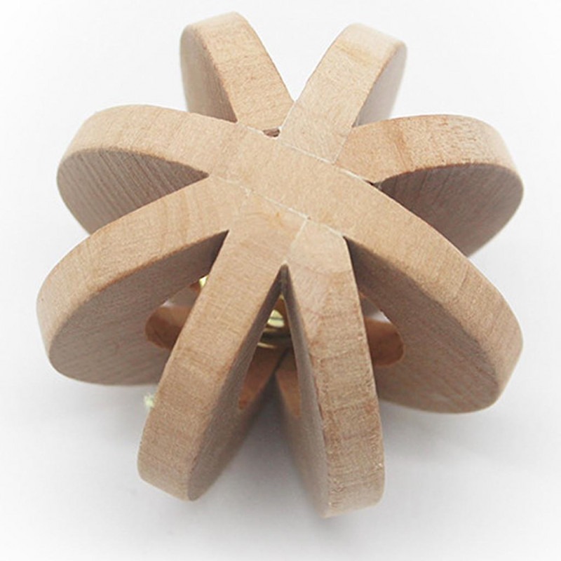 Pet Dog Cat Wooden Ball Bell Toy Training Chew Sound Activity Toy Dia. 7cm