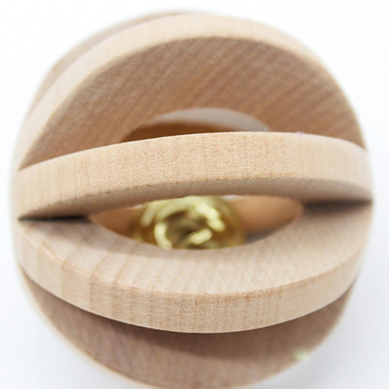 Pet Dog Cat Wooden Ball Bell Toy Training Chew Sound Activity Toy Dia. 7cm