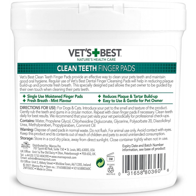 Vet's Best Clean Teeth Finger Pads pour chiens 50 Fingers pads