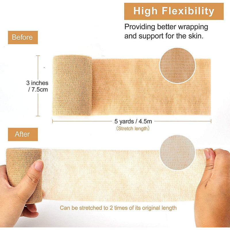 Bandages cohésifs,12 Rouleaux Bandage auto-adhésif Pet Vet Wrap Bandage de soutien élastique (beige)