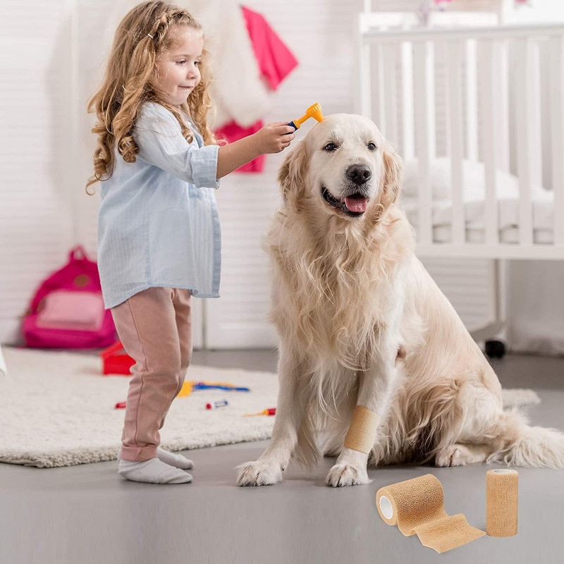 Bandages cohésifs,12 Rouleaux Bandage auto-adhésif Pet Vet Wrap Bandage de soutien élastique (beige)
